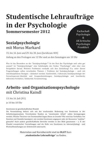 studentische Lehraufträge AK kritische Psychologie & Fachschaft Frankfurt